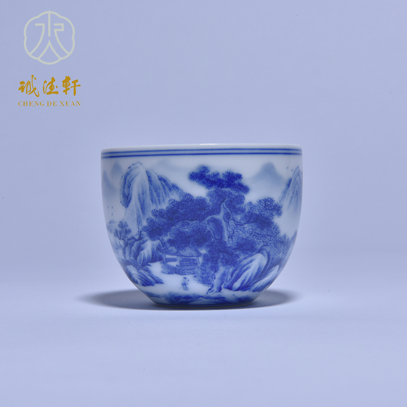 Cheng DE xuan jingdezhen blue and white single gift kung fu tea masters cup hand - made of CPU and 10 blue fairy pavilion