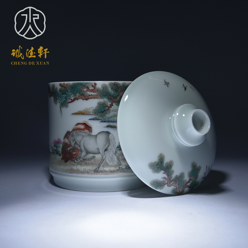 Cheng DE xuan jingdezhen pure hand - made with cover zodiac pastel home office cup 2 high - grade tea cups
