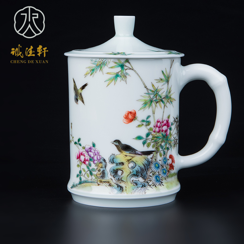 Cheng DE xuan jingdezhen hand - made pastel office cup 1 cup high - grade fine spring breeze in the bamboo