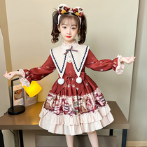 Girls dress spring and autumn thin Lolita children princess dress summer dress baby red Loli skirt foreign gas