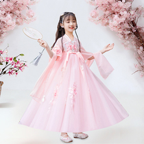 Girls Hanfu Dress Summer Childrens Skirt Summer Floral Short Sleeve thin Section modified Chiffon princess dress Female Summer