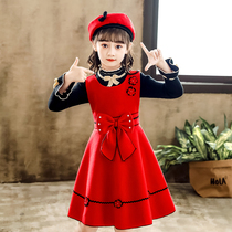 Girls dress spring and autumn childrens vest woolen dress spring style princess dress Korean skirt
