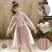 Girl dress spring and autumn foreign princess dress Korean childrens clothing childrens autumn long sleeve knitted sweater skirt childrens autumn