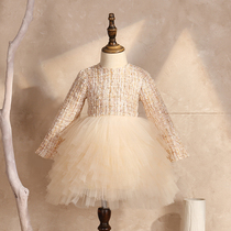 Childrens dresses Princess dresses Spring and autumn foreign style girls dresses Year-old baby birthday cake dresses Puffy yarn skirts
