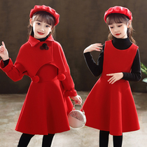 Girl dress autumn winter 2021 New style childrens skirt autumn suit autumn wool princess dress