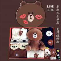 Spring summer autumn and winter Long and short sleeves line friends Brown Bear Newborn baby jumpsuit gift box full moon 100 days