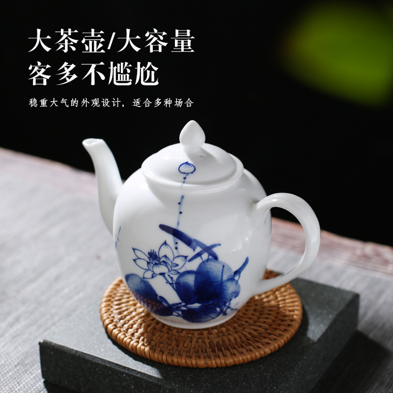 Poly real scene of jingdezhen ceramic teapot high - capacity hand - made filtering of blue and white porcelain household kung fu single pot Chinese teapot