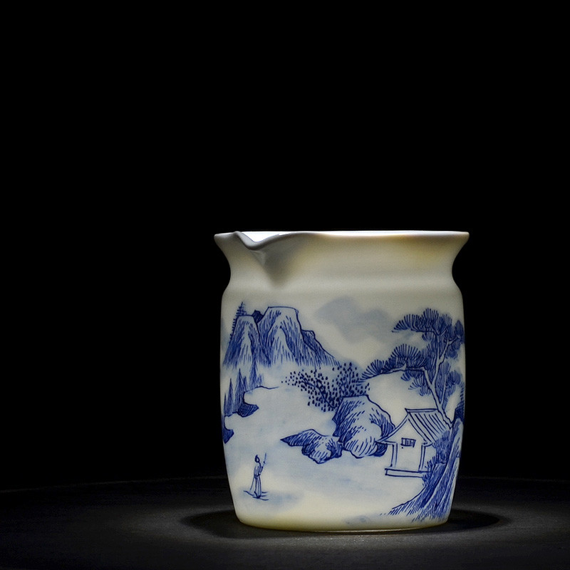 . Gather elegant scene of jingdezhen blue and white porcelain all hand hand draw landscape points fair keller of tea, kungfu tea taking.