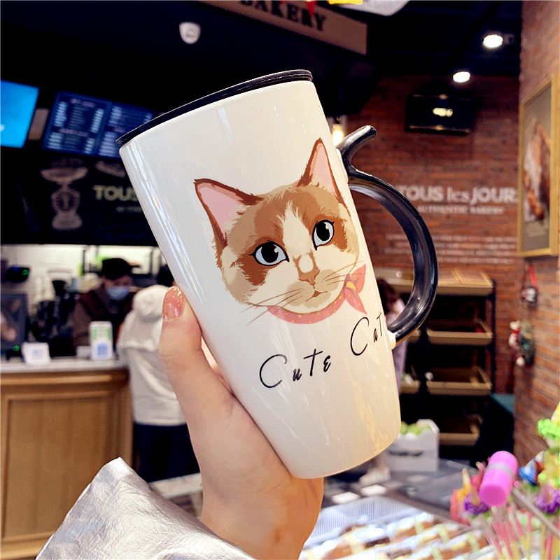 Creative express cartoon cup men 's and' s office ceramic mugs couples move milk spoon coffee cup with cover