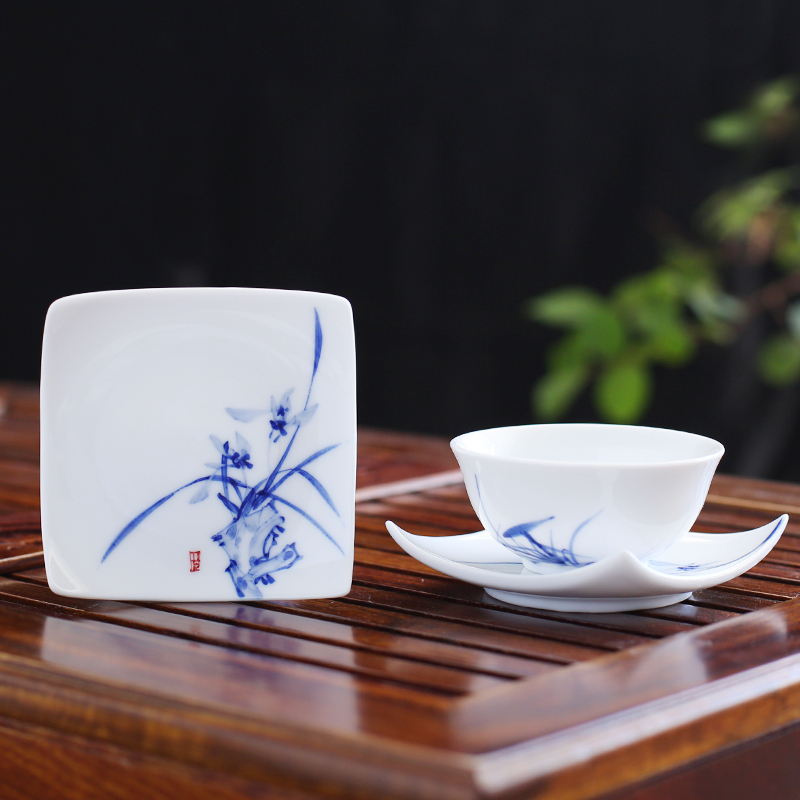 . Poly real view jingdezhen ceramic cup mat saucer hand - made kung fu tea tea with parts of blue and white porcelain insulation