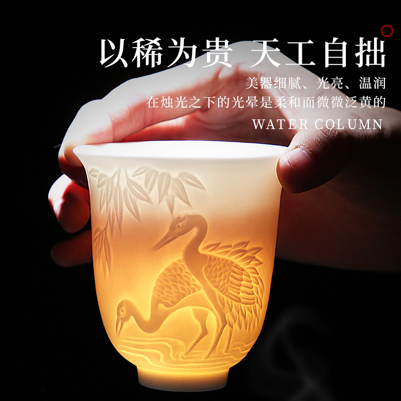 Dehua manual suet jade white porcelain kung fu tea tea set single cup tea masters cup ceramic sample tea cup, tea bowl