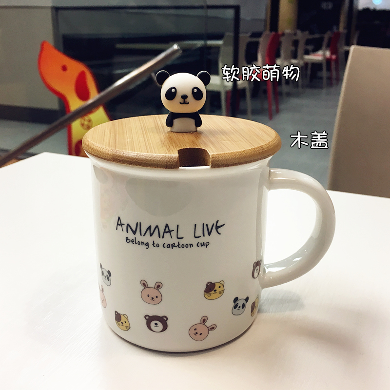 Japan and South Chesapeake express cartoon wooden cover lady girlfriends ceramic cups with cover cup tea spoon handle office mark