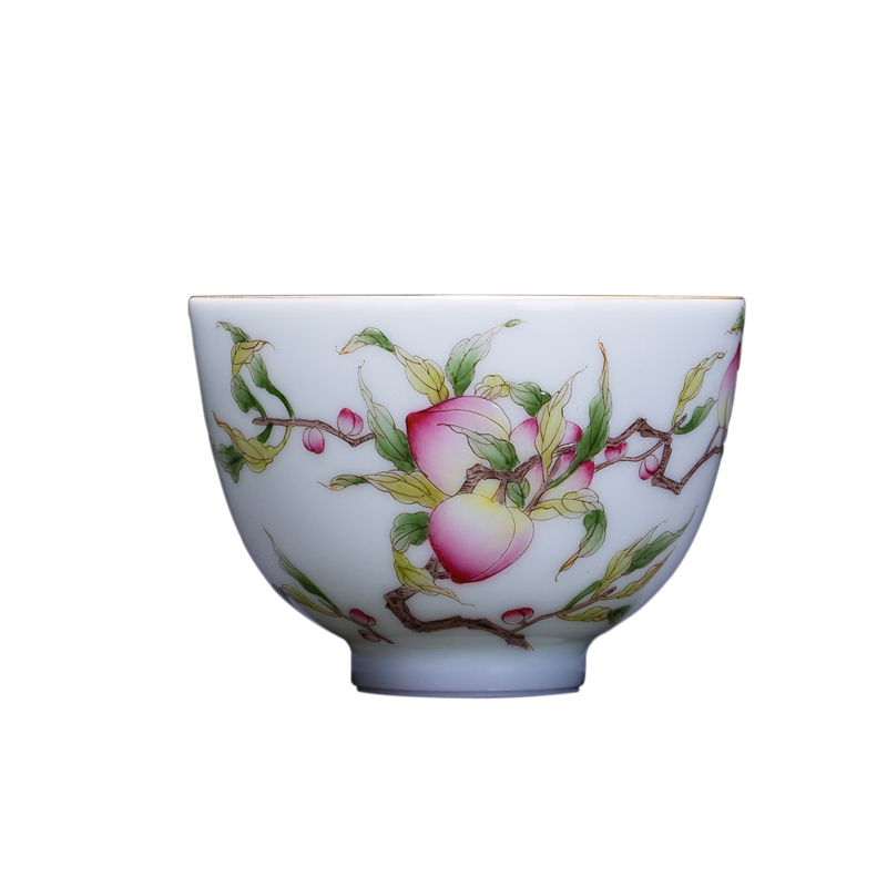 Poly real scene of jingdezhen ceramic cups pure manual pastel peach bucket color painting live xiantao a birthday present