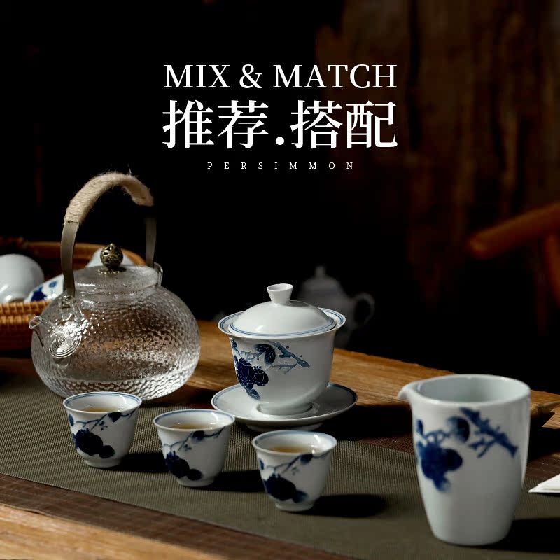 Gather three scene to make tea tureen ceramic cups large single hand - made teacup manual kung fu tea antique green