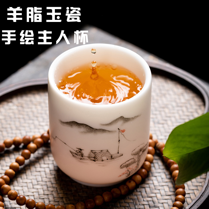 Hand - made suet jade master cup single CPU getting white porcelain bowl with large ceramic cups kung fu household individual sample tea cup