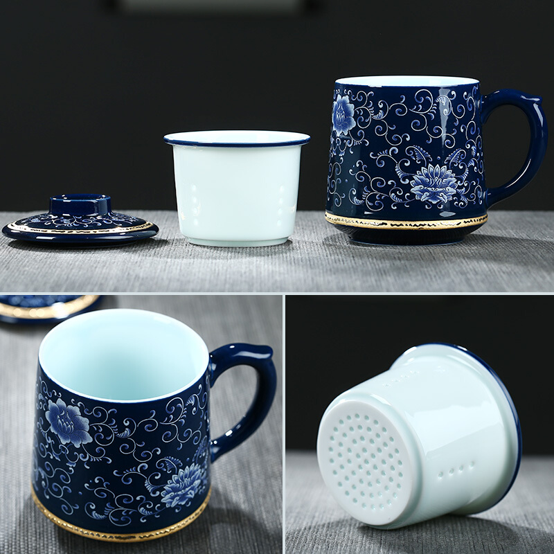 Poly real scene of jingdezhen ceramic cups office boss cup with cover with filtering household drinking water glass tea cup