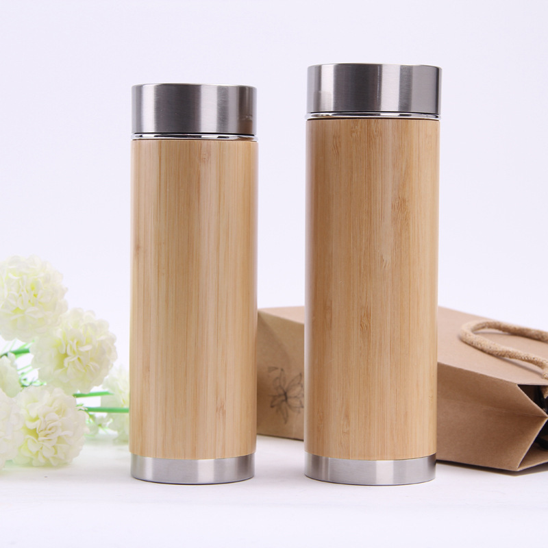 Wholesale department creative bamboo shell stainless steel vacuum cup is suing portable purple sand cup of advertising gifts glass can be customized