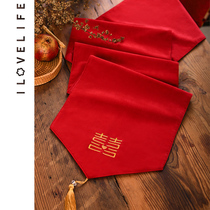 Red Hi table flag wedding Chinese style new Chinese bed flag bed tail towel light luxury TV cabinet tea table table cloth embroidery tea table