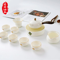 ZYRODIA tea set suit Jingdezhen goat fat jade ceramic Chinese style home teapot cover bowl white porcelain tea tray gift box
