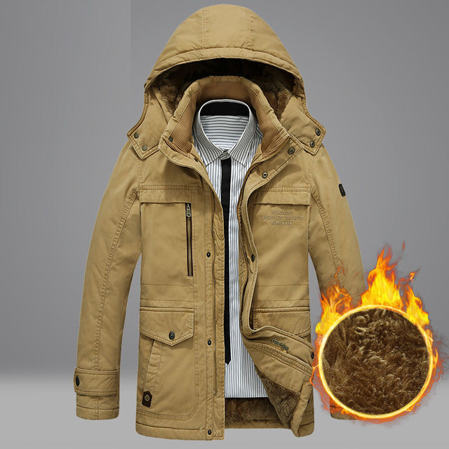 Jeep chariot cotton-padded jacket men's winter mid-length cotton loose casual cotton jacket plus velvet thick warm cotton jacket Jeep chariot cotton-padded jacket men's winter mid-length cotton loose casual cotton jacket plus velvet thick warm cotton jacket