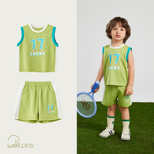 威尔贝鲁男童套装夏装宝宝背心套装儿童篮球服洋气时髦小童运动服