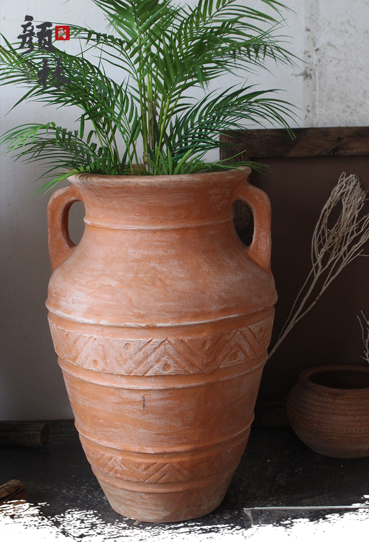 做旧景观花盆陶罐特大号园林装饰罐手工陶落地红陶仿古红陶超大款