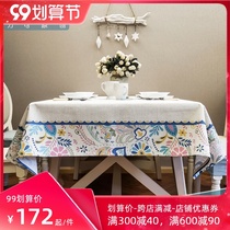 Waterproof and oil-proof cotton linen tablecloth fabric American living room table tea table cloth rectangular dining room tablecloth Nordic Net Red