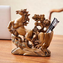 Chinese style creative pen holder light luxury high-end personality horse to successful decoration office desktop decoration opening gift