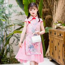 Summer Hanfu Children Cheongsam Dress Girls Chiffon Dress Chinese style girl performance dress Large childrens clothing skirt