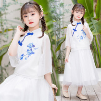 Chinese style Hanfu Childrens suit Performance suit National performance suit Princess puff yarn dress Dance girl dress suit