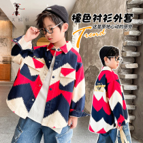 Boys shirt spring and autumn tooling coat tide long sleeve boy middle and Big Boy fashionable fried street Net red shirt BB21372