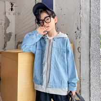 Boy cotton fake two pieces of middle and Big Boy denim coat Childrens Hooded Jacket Boy foreign baseball uniform BKQ005