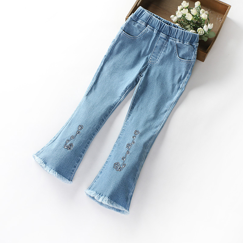 Girl Denim Small Horn Pants Spring Autumn Clothing 2021 New CUHK Girl Scouts Girls Leisure Micro Breeze Trousers