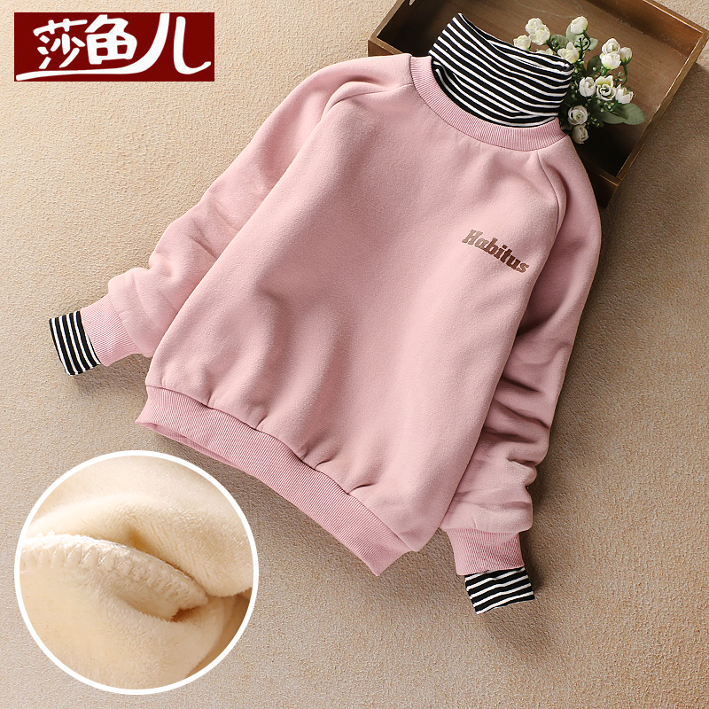Girl Gvet Sweatshirt 2021 New Korean Version Autumn Winter Girl Foreign Pie Children High Collar Thickened Undershirt