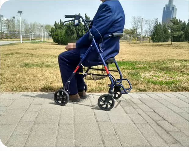 埃立娇老年休闲购物车老人手推四轮助力车可折叠带坐带轮椅子包邮