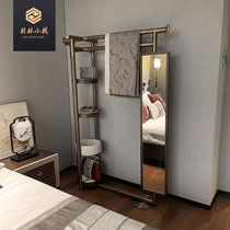 New Chinese solid wood clothes hat rack floor bedroom small family type wearing mirror full body mirror clothes rack with mirror