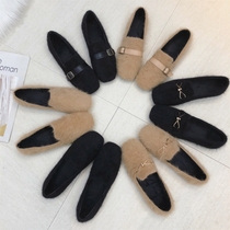 Doug shoes women winter 2021 New Korean version of Wild head flat scoop shoes Net red fairy single shoes plus velvet wool shoes