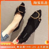 Pointed single shoes female Korean version of Wild 2021 spring new womens shoes shallow flat bottom boat scoop shoes Net red autumn shoes