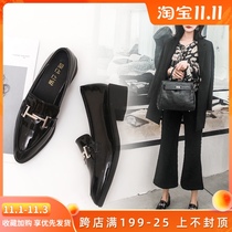 Pointed single shoes womens middle with 2021 spring new thick heel patent leather soft sister shoes Korean version of all British style womens shoes