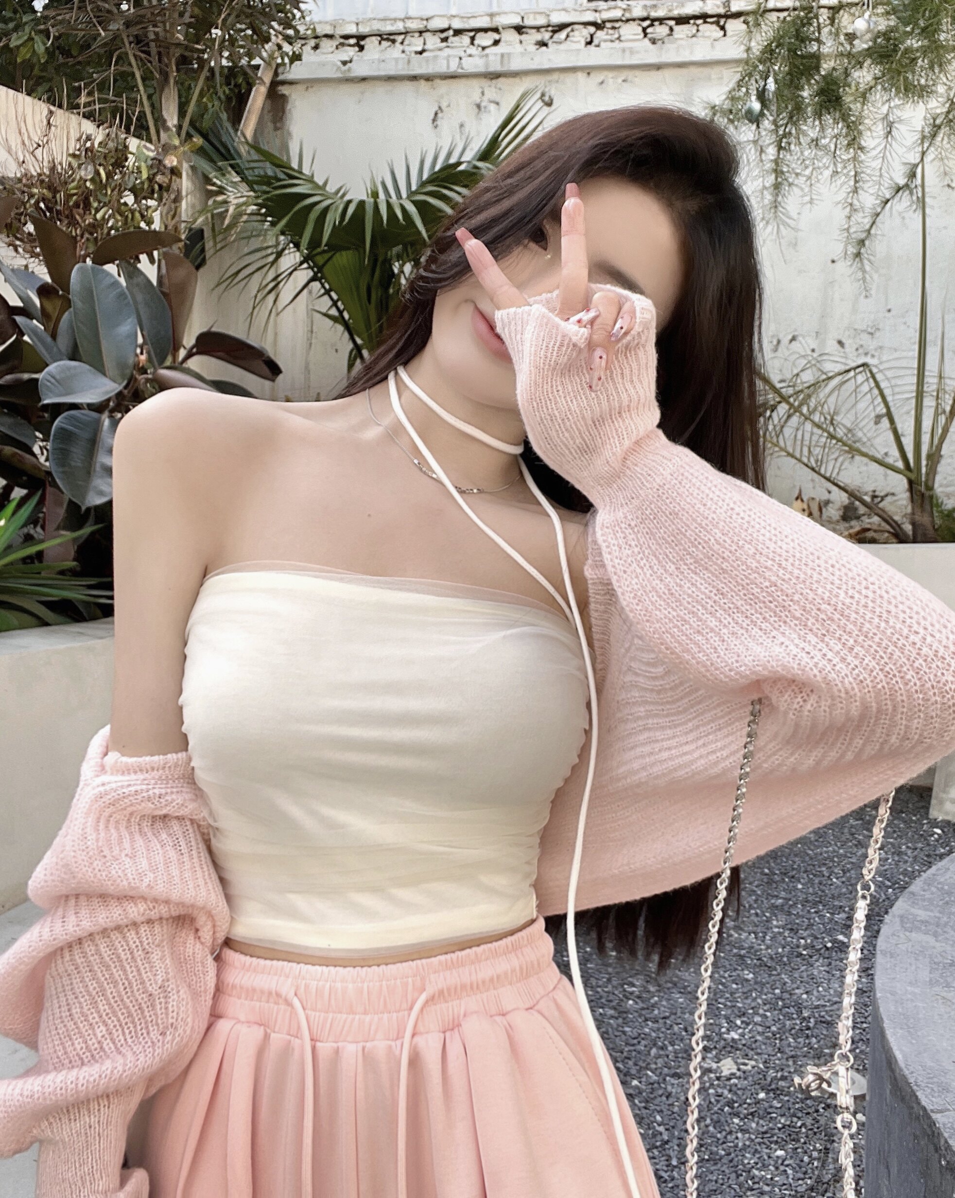 实拍现货纯欲抹胸背心女 薄款防嗮外搭 温柔风休闲拖地长裤三件套