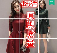 2017秋装新款女装韩版时尚显瘦蕾丝连衣裙女长袖气质小个子a字裙