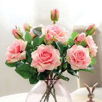 Mo song feel 2 head curling rose simulation bouquet living room decoration home model room decoration flower fake flower art