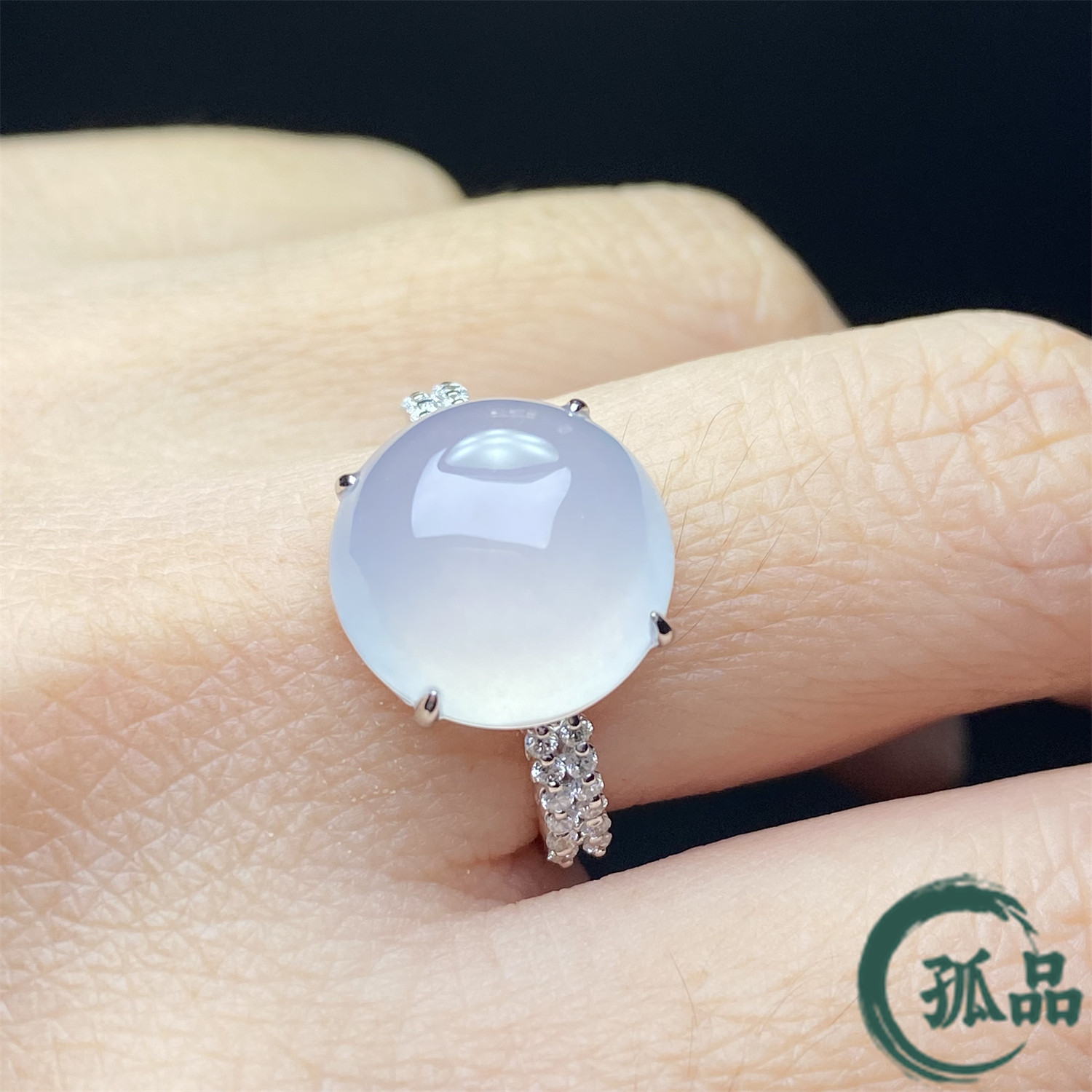 缅甸天然a货翡翠老坑冰种白冰蛋面戒指18k镶嵌高冰透亮鸽子蛋指环