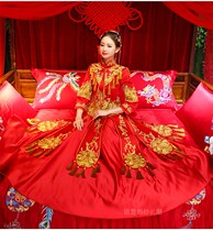 Ann in Xuan Bride Wedding Gown 2021 Handmade Point Drone Dragon Pineapple Chinese Style Wedding Dress Red Toast Clothing Show and Closet