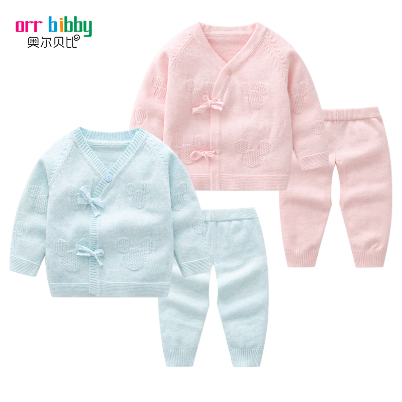 Newborn baby hand woven sweater suit baby pure cotton knit and newborn sanitary clothes for spring and autumn clothes