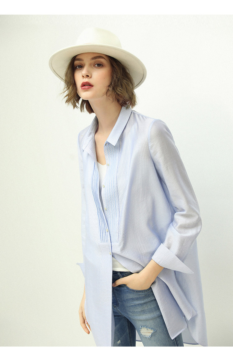 预售cocobella时尚多穿舒适天丝女中长款优雅通勤风琴褶衬衫ht358