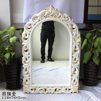 Home decoration mirror Bathroom mirror European style PU frame carved vintage bathroom mirror Dressing mirror Beauty salon barber shop mirror