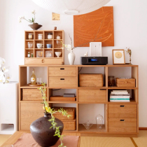 Japanese-style pure solid wood floor-to-ceiling bookshelf home study tea room light luxury cherry wood custom bookcase shelf