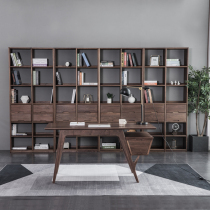 Customized Nordic Solid Wood Bookcase full of wall-plated wooden wax oil black walnut oak bookcase