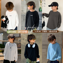 Fengyinxuan Tongsui Boys Long Sleeve T-shirt White Pure Cotton Spring Fall Children Underpacked Shirt Upper Autumn Package